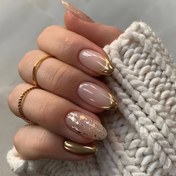 Resim Fransız Glitter Tırnak Uçları - Basit ve Zarif INS Tarzı Basın Tırnakları, Karışık Renkli Gradyan, Oval Şekil, Orta Uzunluk, Parlak Bitiş, Her Gün Moda İçin Mükemmel, Tırnak Sanatı Aksesuarları 