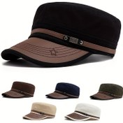 Resim Geniş Kenarlı Güneş Koruyucu Erkek Nefes Alabilir Düz Şapka - Ayarlanabilir Kayış, Havalandırma Delikleri ve Dekoratif Yıldız Amblemi - Dış Mekan Eğlencesi için Dayanıklı Tekstil Kumaş, Şükran Günü, Günlük ve Resmi Etkinlikler İçin (Siyah) 