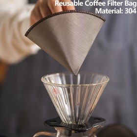 Resim Paslanmaz Çelik V60 Kahve Damlalık - Ultra İnce, Taşınabilir El Demleme Filtre Torbası, Daha Zengin Lezzet için Yeniden Kullanılabilir File 