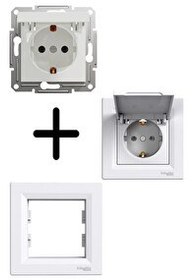 Resim Schneider Asfora Beyaz Kapaklı Topraklı Priz - Çerçeveli 