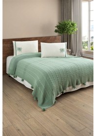 Resim Triko Örme Gül Nakışlı Battaniye Takımı -tivoli Rosetta Mint 