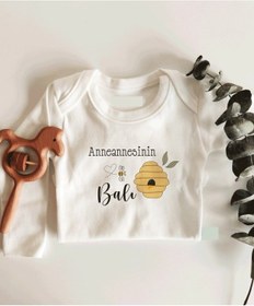 Resim İmaj Tuğbababy Anneannesinin Balı Uzun Kol Çıtçıtlı Organik Bebek Body Beyaz 