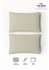 Resim 2'li Havlu Dokulu Yastık Kılıfı Seti 50 X 70 Fermuarlı Yumuşak Terry Kumaş Naturel Bej 