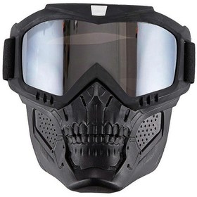 Resim Motosiklet Gözlük Maskesi Çıkarılabilir, Rüzgar Geçirmez Motokros Kaskı Yüz Maskesi Anti Uv Sürüş Kayak Kar Motoru Gümüş 