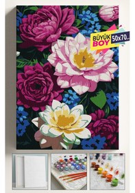 Resim Sayılarla Boyama Seti Numaralı Tuval Fırça Boya Dahil Kasnaklı Set 50x70 Cm - Şakayık Çiçekleri 