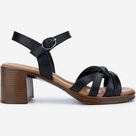 Resim Valmenti Kadın Hakiki Deri Siyah Deri Topuklu Sandalet 956 13111 Bn Sndlt Y25 Sıyah Dr Siyah 