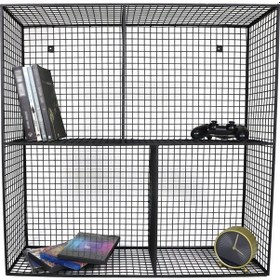 Resim Metal Duvar Rafı 4 Gözlü Grid Kare Model Kitaplık Wd-63 Siyah 