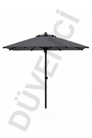 Resim Düvenci Alubrella Kare Antrasit Güneş Şemsiyesi, 210 cm çap / 8 Telli Bahçe Şemsiyesi, BİDONSUZ 