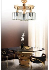 Resim İstanbul Avize Ahu 3'lü Gold Plafonyer Y-10 Kristal Taşlı Avize 