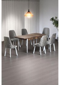 Resim Minel Açılabilen Metal Ayak Sunta Mutfak Masası Takımı 6 Cappucino Sandalye 80 X 132 Cappucino 