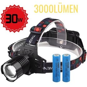 Resim 1 Km Menzilli 3000 Lümen Şarjlı Kafa Feneri - 30w Güç, Ipx-7 Suya Dayanıklı Kamp/av Feneri Siyah 