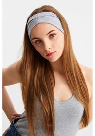 Resim Kadın Çift Taraflı Kullanım Alternatifli Pamuklu Penye Kaymaz Hafif Spor Saç Bandı Bandana - Tek Ebat / Açık Gri Açık Gri 