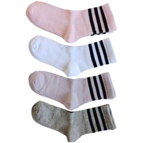 Resim Butik Kız Çocuk 4 Adet Renkli Çizgili Kolej Çorap 5-6, 7-8,9-10,11-12 Yaş Asorti 