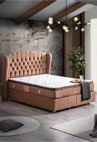 Resim Setay Nice Baza Başlık Ve Real Pedli Full Ortopedik Yatak, Açık Kahve 