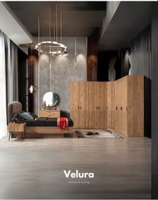 Resim İzgi Yatak Odası Takımı 10 Ahşap Kapaklı Dolap + Şifonyer + Komodin + Karyola 