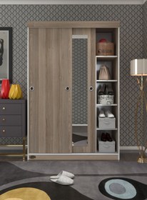Resim Kenzlife Gardırop Sürgülü Kapaklı Kapılı 120 Papatya Crd Aynalı Gardolap Dolap 