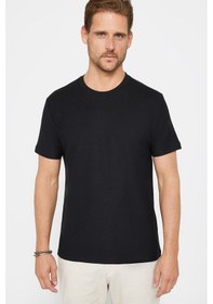 Resim Tudors Erkek Slim Fit Dar Kesim %100 Pamuk Yumuşak Dokulu Desenli Siyah Bisiklet Yaka Tişört-31075 Siyah 
