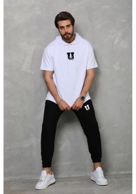 Resim Unisex Kapşonlu Oversize T-shirt Takım - Beyaz 001 