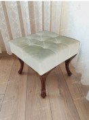 Resim Kapitoneli Makyaj Pufu Ayak Ucu Puf Ceviz Ayak 45 45 Beyaz 