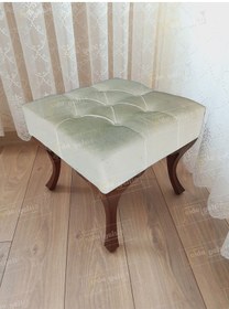 Resim Kapitoneli Makyaj Pufu Ayak Ucu Puf Ceviz Ayak 45 45 Beyaz 