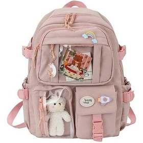 Resim Luckydog Bej Ve Pembe Renkli Dake Su Geçirmez Okul Sırt Çantası Çok Renkli 