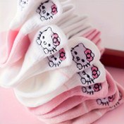 Resim 5 Çift SANRIO Hello Kitty Kadın Bilek Çorapları - %100 Polyester Örgü, Yumuşak ve Görünmez, Pembe Kurdeleli Sevimli Karikatür Tasarım, Pastel Renkler Günlük Kullanım İçin, Hello Kitty Çoraplar, Eğlenceli Moda, Kawaii Tarzı, Nefes Alabilen Kumaş, Anime Hayranları 