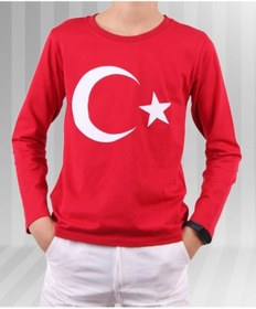 Resim Genel Markalar Unisex Çocuk Kırmızı Ay Yıldız Türk Bayraklı Uzun Kollu T-shirt 