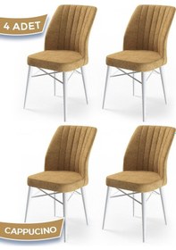 Resim Canisa Flex Serisi, Üst Kalite Mutfak Sandalyesi, 4 Adet Cappucino Sandalye, Gürgen Beyaz Ahşap Ayak Sandalye Cappucino Ayaklar Beyaz 