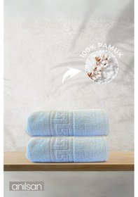 Resim 2'li Mavi Greek El Havlusu - 50x90 Cm, 225 Gr, %100 Pamuk, Spa Ve Otel Havlusu, Günlük Kullanıma Uygun Mavi 