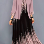 Resim Plus Beden, İlkbahar-Yaz Şık Plus Beden Çiçek Desenli Moda Tatil Sarma Yelek Uzun Elbise Kadın Seti Aksesuarsız 
