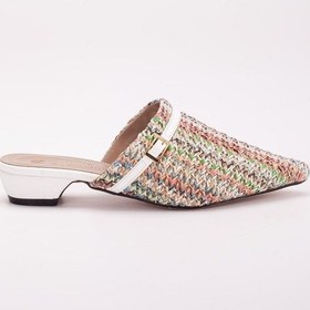 Resim Yeni Hasır Malzeme Önü Kapalı Beyaz Kadın Kısa Topuklu Terlik-3014-Beyaz 