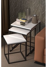 Resim Zigon Sehpa 3'lü Küp Atlantik Çam Beyaz 