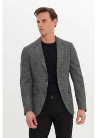 Resim AC&Co / Altınyıldız Classics Erkek Sıyah Beyaz Slim Fit Dar Kesim Kırlangıç Yaka Desenli Blazer Ceket Sıyah Beyaz 