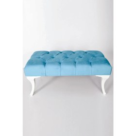 Resim Puffy Home Icon Puff Kapitoneli Kapı Önü Mavi Ayakucu Mutfak Salon Masa Makyaj Koltuğu Mavi Puff Bench 