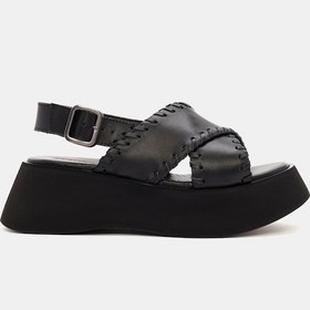 Resim Maria Kadın Siyah Kemerli Gerçek Deri Sandalet Siyah 