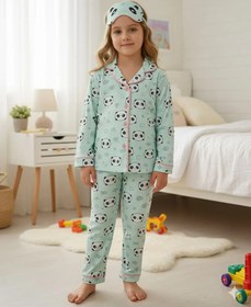 Resim Kız Çocuk Yeşil Pandalı Uyku Bandı Hediyeli Pijama Takımı 