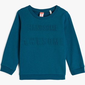 Resim Erkek Bebek Pamuklu Bisiklet Yaka Uzun Kollu Sloganlı Sweatshirt 