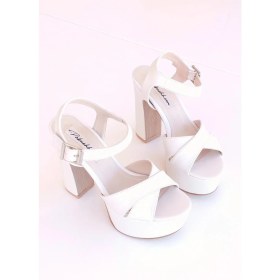 Resim Pabuchh Rosa Kadın Saten Çapraz Bantlı Platform Topuklu Ayakkabı Sedef 