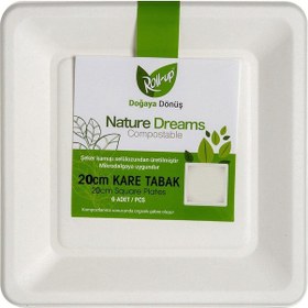 Resim Roll-up Nature Ekolojik Karton Kağıt Parti Tek Kullanımlık Kare Tabak - 20 Cm. - 6 Adetlik 10 Paket 