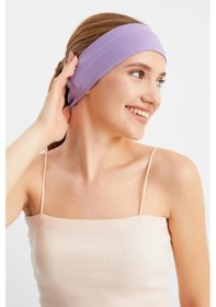Resim Kadın %100 Pamuklu Penye, Kaymaz, Terletmez, Ultra Hafif, Spor Saç Bandı Bandana - Tek Ebat / Lila Lila 
