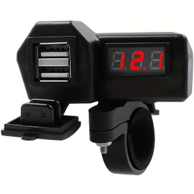 Resim 12V Motosiklet Çift USB Şarj Cihazı Voltmetre Ekranı 2 USB Port 3.1A Şarj Direksiyon Montajı 