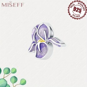 Resim Kadınlar için Lüks DIY Takı Hediyesi, MISEFF Gerçek 925 Ayar Gümüş Mor İris Çiçek Boncukları ve Kolye Uçları Bilekliklere Uygun 