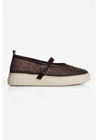 Resim Mubiano Kadın Taşlı Sneaker Babet Bantlı Günlük Şık Novira Kahverengi 
