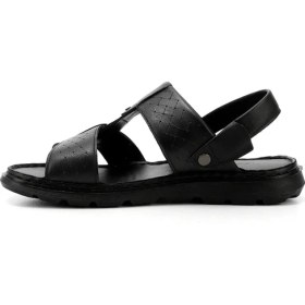 Resim Gönderi(r) Erkek Siyah Hakiki Deri Comfort Sandalet 