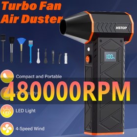 Resim HSTOP 480.000 RPM Turbo Fan Hava Duster - Şarj Edilebilir Taşınabilir El Feneri, LED Işık, 4 Hızlı Rüzgar, USB Şarj, Temizlik ve Soğutma için Kompakt Tasarım, Turbo Fan Feneri, Şık Tutma Kolu, Dayanıklı Yapı 