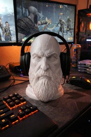 Resim pernator God of War Kratos Figür Büst & Kulaklık Standı - Dekoratif Oyuncu Masası Aksesuarı Beyaz 