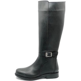 Resim Ayakdaş Diz Altı Tokalı Düz Taban Kadın Çizme Siyah 