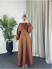Resim Esre Store 4535 - Keten Tesettür Elbise Kahverengi 