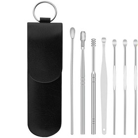 Resim Wezone 10 Parça Paslanmaz Çelik Kulak Temizleme Aracı Seti - İğne, Heliks Ve Masajlı Uçlar - Siyah Pvc Çanta İle 