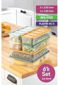 Resim Vinoa 6'lı 2x3.5 Litre + 4x1.65 Litre Bpa Free Mikrodalga Ve Difrize Uygun Yıkanabilir Saklama Kabı Çok Renkli 
